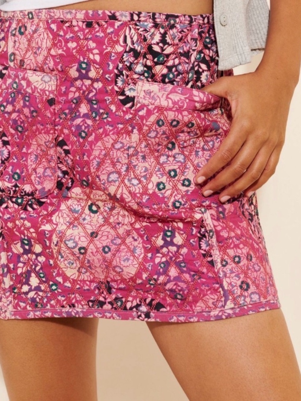 Free People Magenta Patchwork Mini Skirt